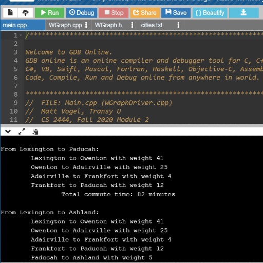 Cities Shortest Path Algorithm Demo in C++